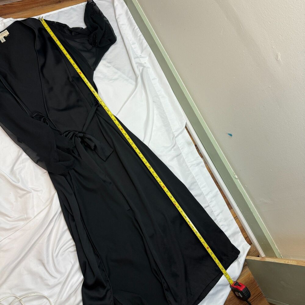 Natori Black Satin & Lace Long Robe - Picture 13 of 15